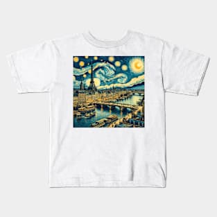 Paris, France, in the style of Vincent van Gogh's Starry Night Kids T-Shirt